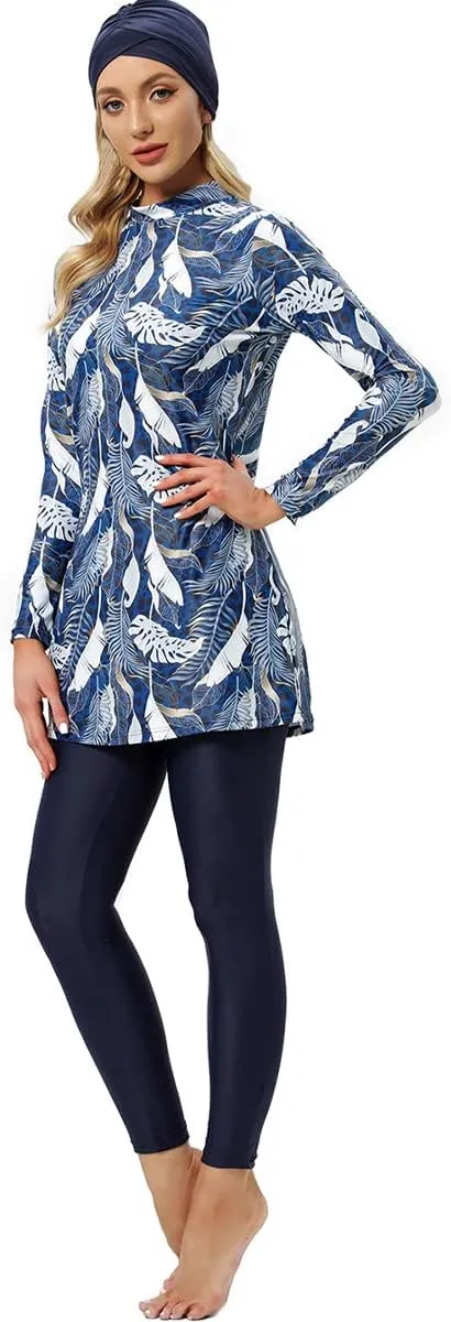 Women Muslim Burkini Swimsuits Modest Swimwear Islamic Long Sleeve Full Cover Hijab Dress Top Swim Pants Bathing Suit