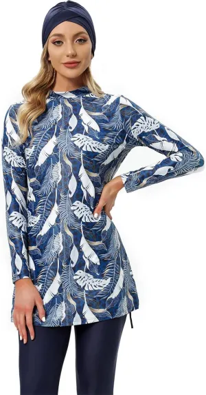 Women Muslim Burkini Swimsuits Modest Swimwear Islamic Long Sleeve Full Cover Hijab Dress Top Swim Pants Bathing Suit