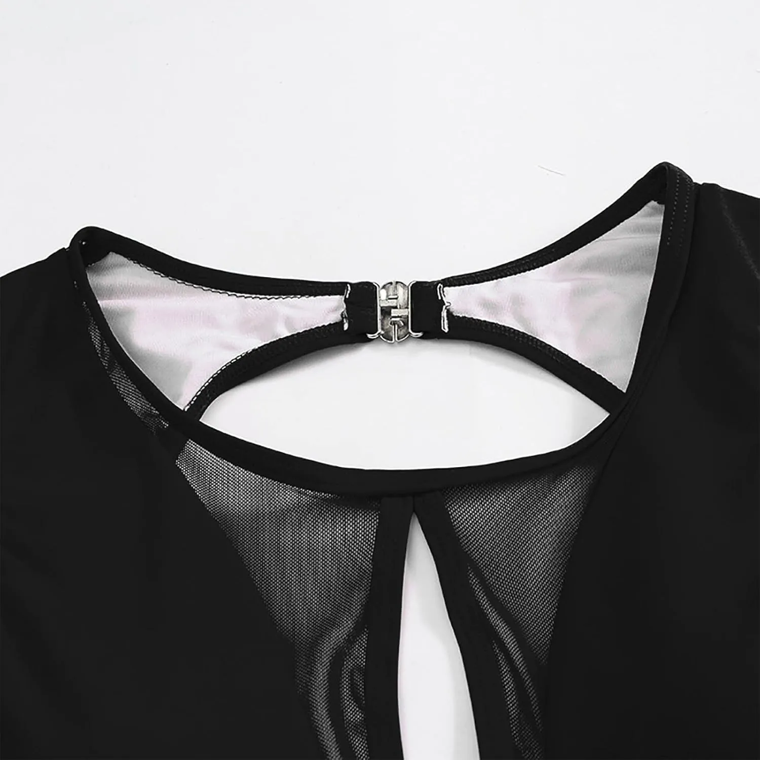 Women One Piece Swimsuits Sexy Sheer Cutout Mesh Patchwork Backless Swimwear High Waisted Slimming Bathing Suit