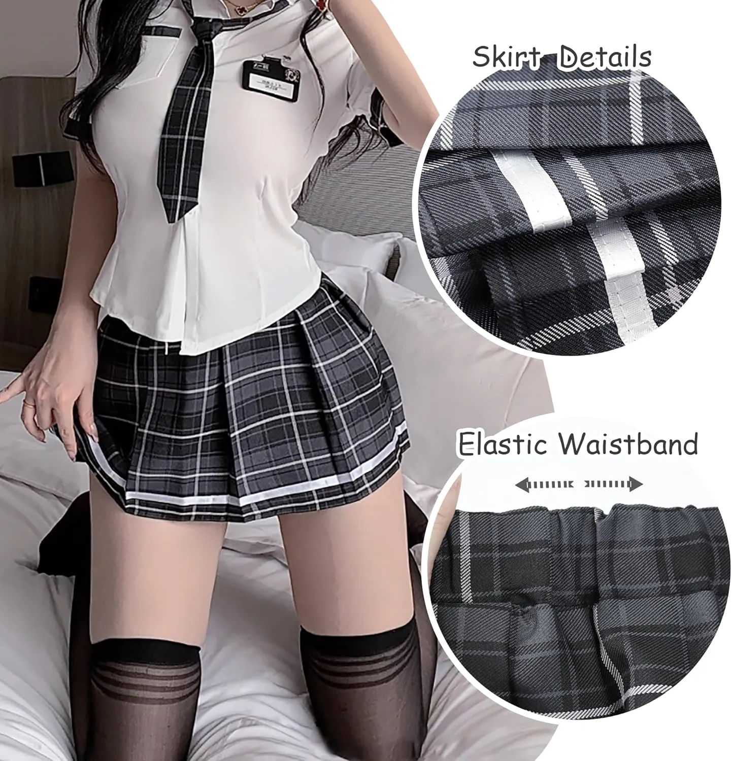 Women School Girls Outfit Skirt Cosplay Sexy JK Student Costumes Tie Up Mini Pleated Skirt Ladies Sets