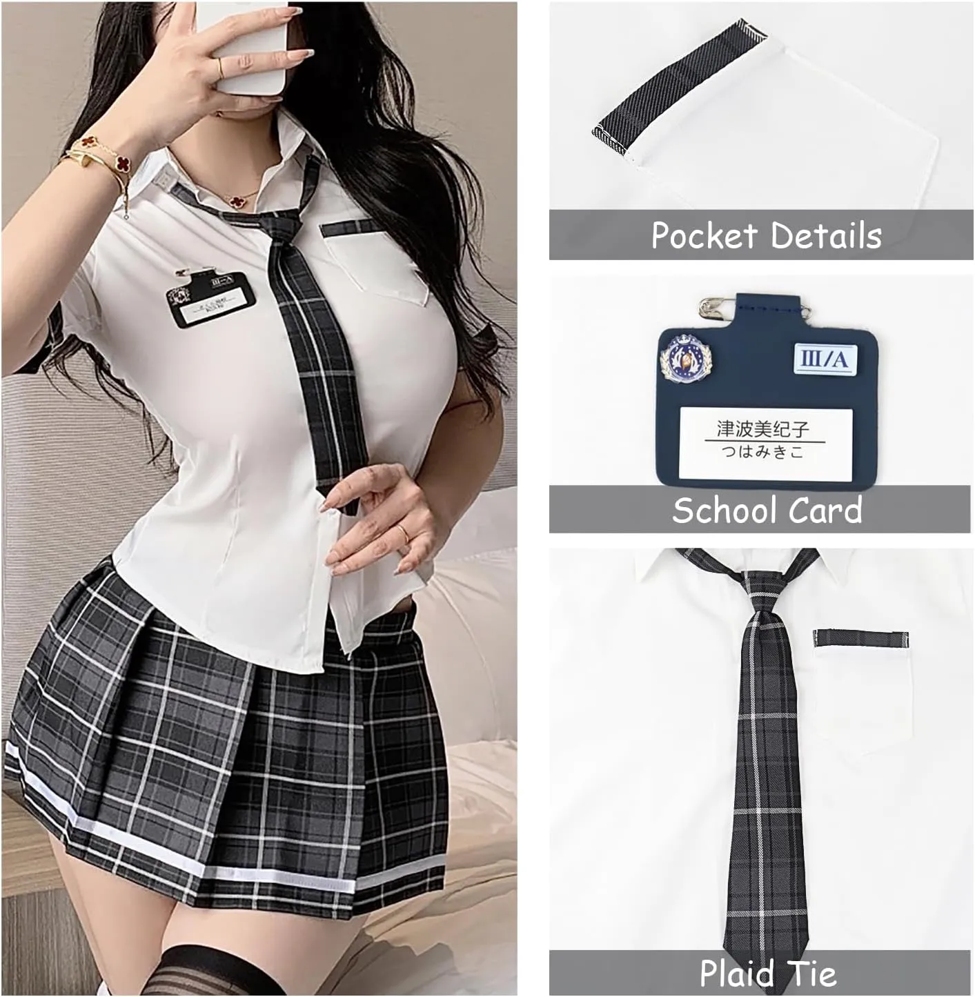 Women School Girls Outfit Skirt Cosplay Sexy JK Student Costumes Tie Up Mini Pleated Skirt Ladies Sets