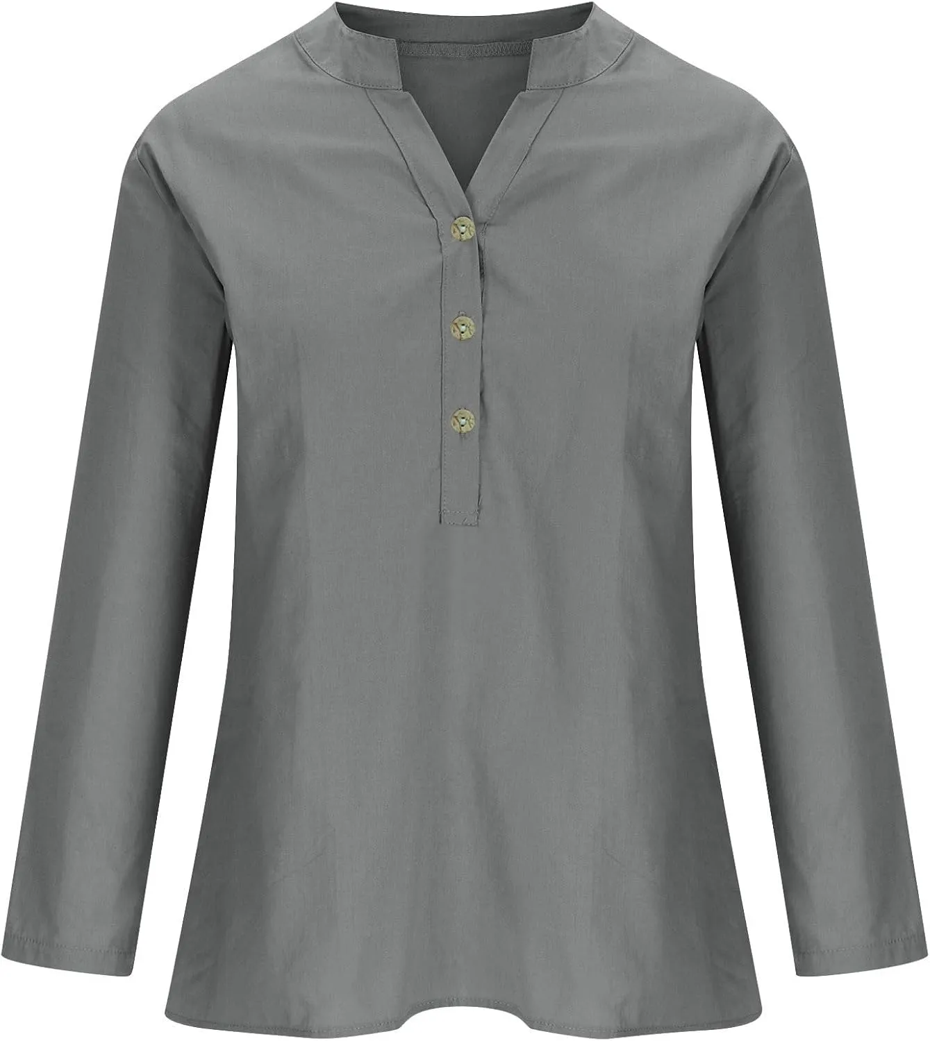 Women Short Sleeve Cotton Linen Shirt Casual Crew Neck Trendy Dressy T Shirt Buttons Loose Fit Summer Tee Top