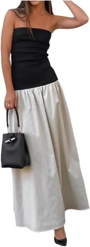 Women Summer 2024 Strapless Maxi Tube Dress Tie Dye Bodycon Backless Party Club Long Dresses