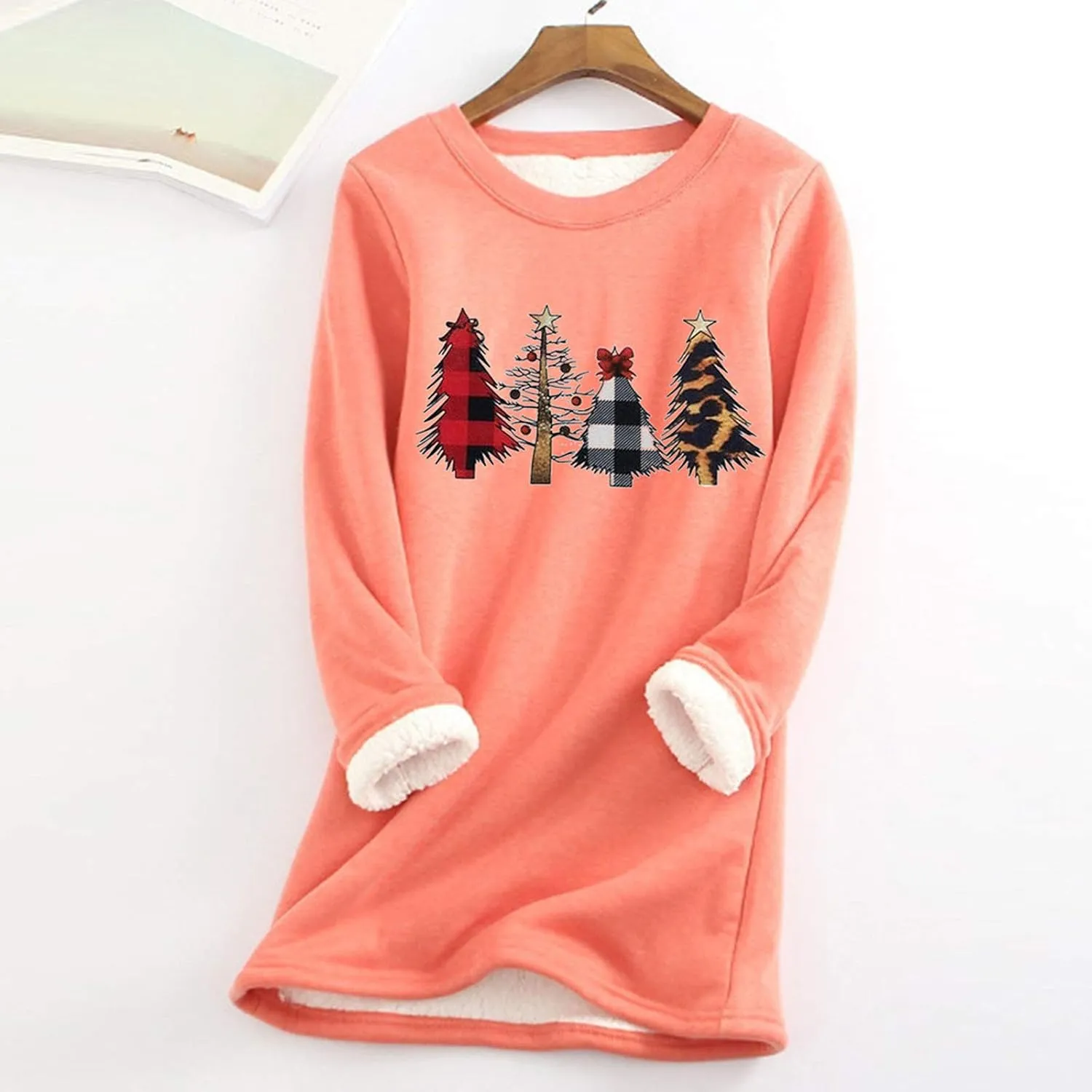 Women Thick Fleece Sweatshirt Thermal Underwear Top Warm Lined Shirts Christmas Graphic Sweater Plus Size