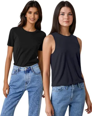 Women’s Baggy Tank Tops & Black T-Shirt – Loose Fit, Cotton Crewneck for Spring Summer