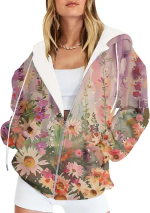 Womens Camo Zip Up Hoodie Long Sleeve Graphic Oversized Hooded Jackets Fleece Camouflage Hoodie with Pockets