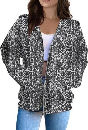 Womens Camo Zip Up Hoodie Long Sleeve Maple Leaf Print Oversized Hooded Jacket Fleece Full Zip Sweatshirt with Pockets