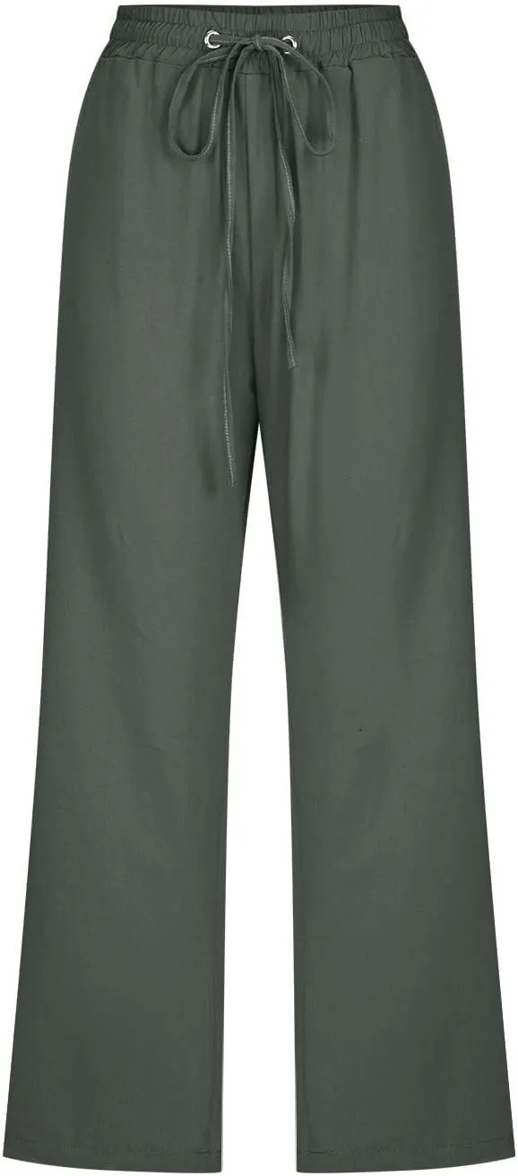 Women's Capri Summer Cotton Linen Pants Casual 2025 Loose Elastic Waisted Cropped Trousers with Pockets