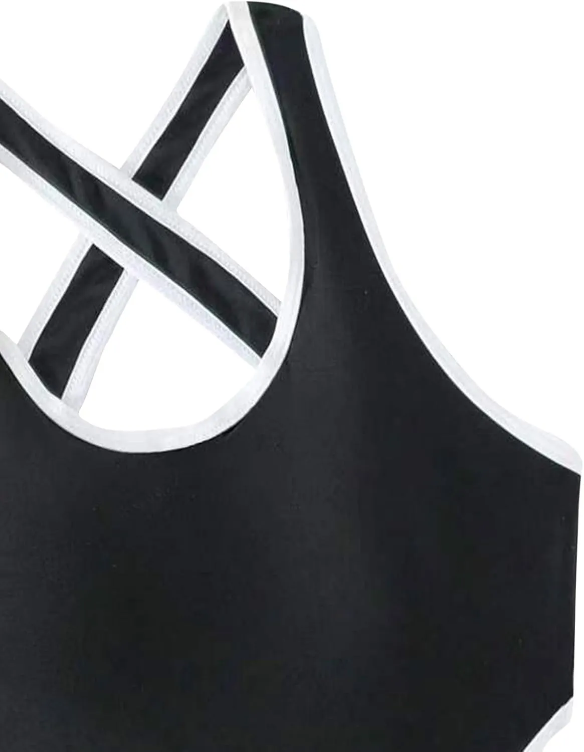 Women's High Cut One Piece Swimsuit Tummy Control Bathing Suit Criss Cross Backless Round Neck Modest Sporty Swimwear