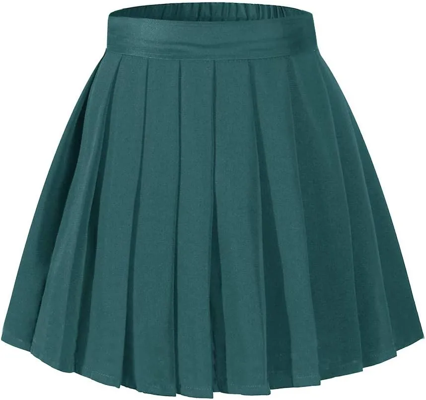 Women's High Waisted Pleated Mini Skirt A-line Shorts with Elastic Wide Waistband