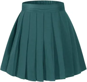 Women's High Waisted Pleated Mini Skirt A-line Shorts with Elastic Wide Waistband