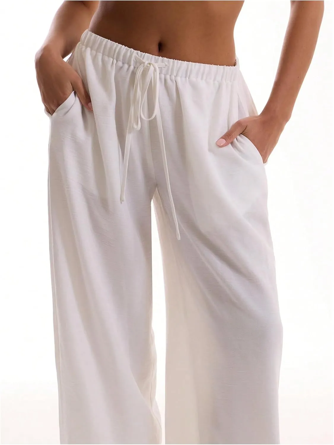 Womens Linen Pants Wide Leg Loose Cotton Swimsuit Coverups Summer Pants Beach Vacation Outfits