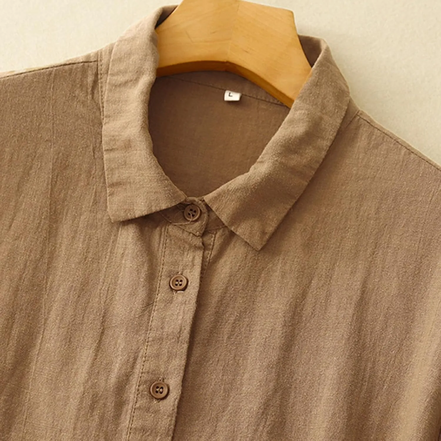 Womens Linen Shirts Summer Linen Bohemian Long Sleeve T-Shirts Casual Plus Size Lightweight Round Neck Tshirts