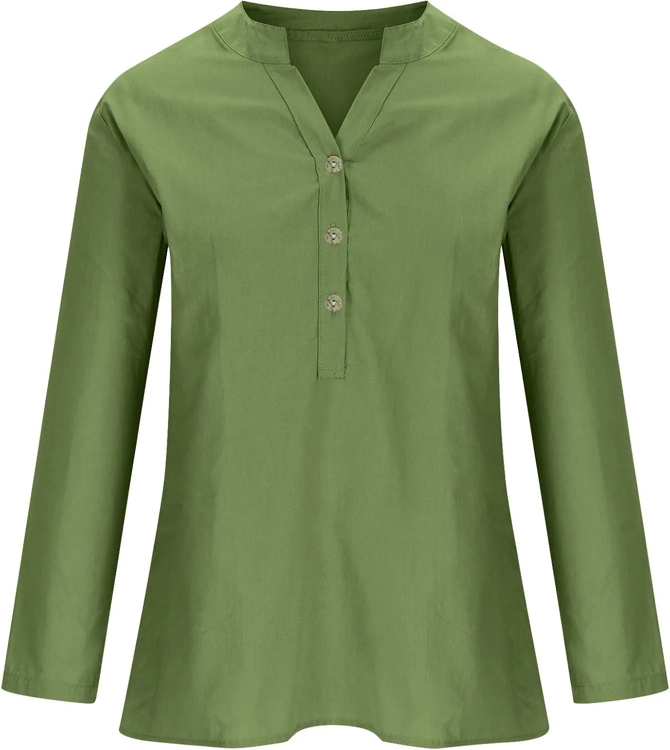 Women's Linen Shirts V Neck Buttons Blouses Lapel Beach Tee Top Short Sleeve Loose T-Shirts