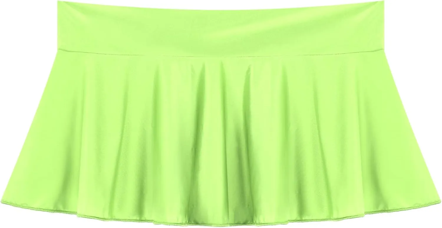 Womens Low Rise Mini Skirts Solid Color A-Line Skirt Elastic Waist Pleated Short Skirt Bikini