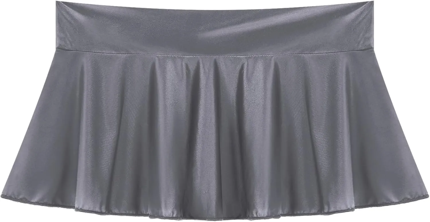 Womens Low Rise Mini Skirts Solid Color A-Line Skirt Elastic Waist Pleated Short Skirt Bikini