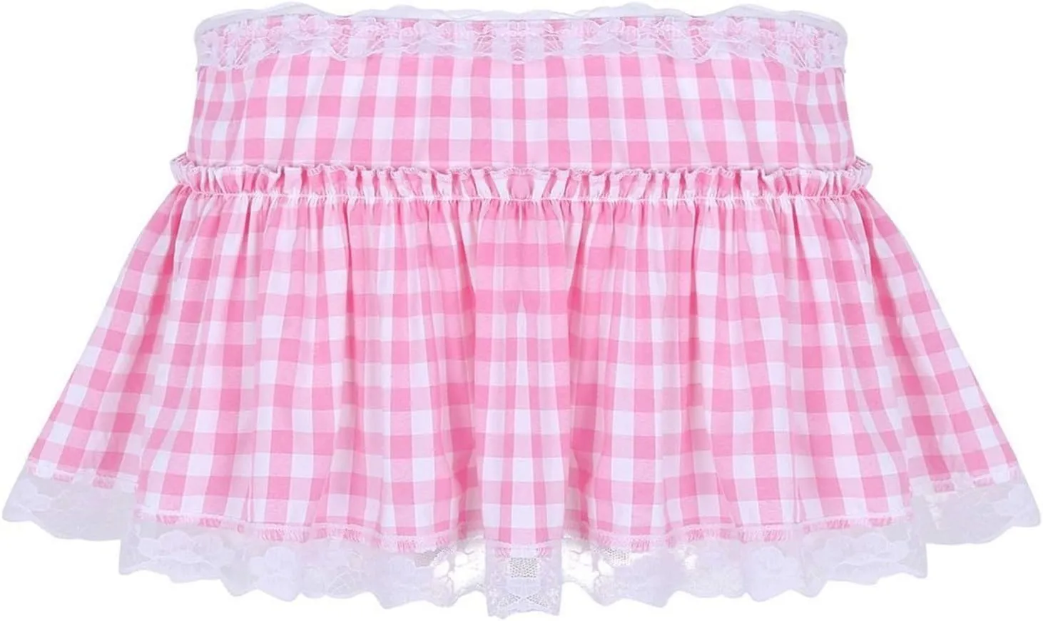 Women's Men's Sissy Mini Skirt Plaid Pleated Tutu Skirt Anime Cosplayy Skirts Gingham Lace Hem A-Line Mini Skirt