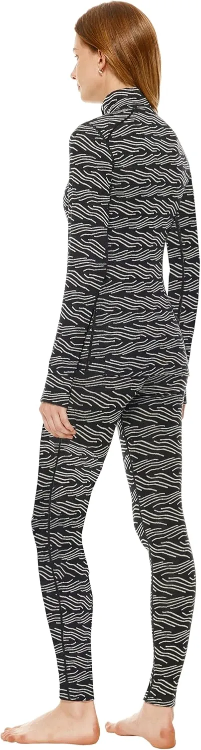 Women's Merino Wool Base Layer John Set Half Zip Top and Bottom Thermal Underwear