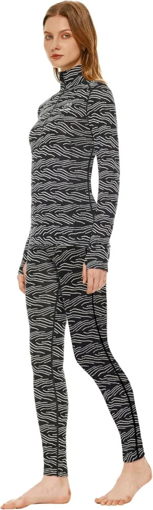 Women's Merino Wool Base Layer John Set Half Zip Top and Bottom Thermal Underwear