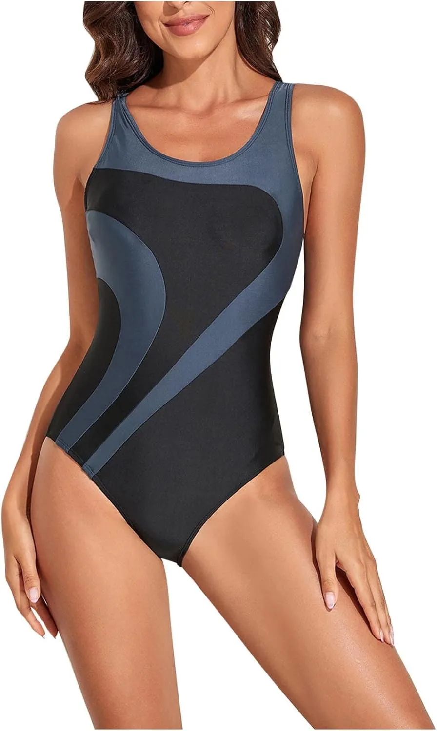 Women's One Piece Athletic Racerback Swimsuit Slimming Bathing Suit Cutout Back Swimwear Training Slimming Suit