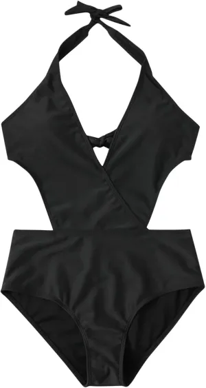 Women's One Piece Swimsuit Padded Sexy V Neck Swim Suits Modest Tummy Control Bathing Suits Backless Bikini
