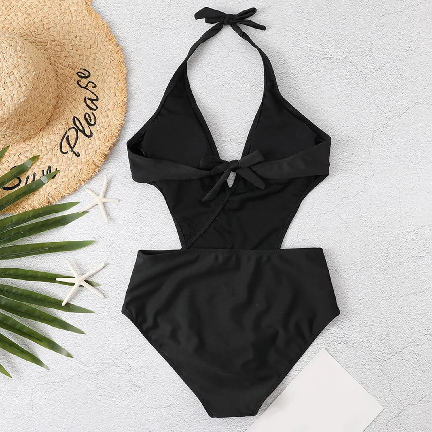 Women's One Piece Swimsuit Padded Sexy V Neck Swim Suits Modest Tummy Control Bathing Suits Backless Bikini