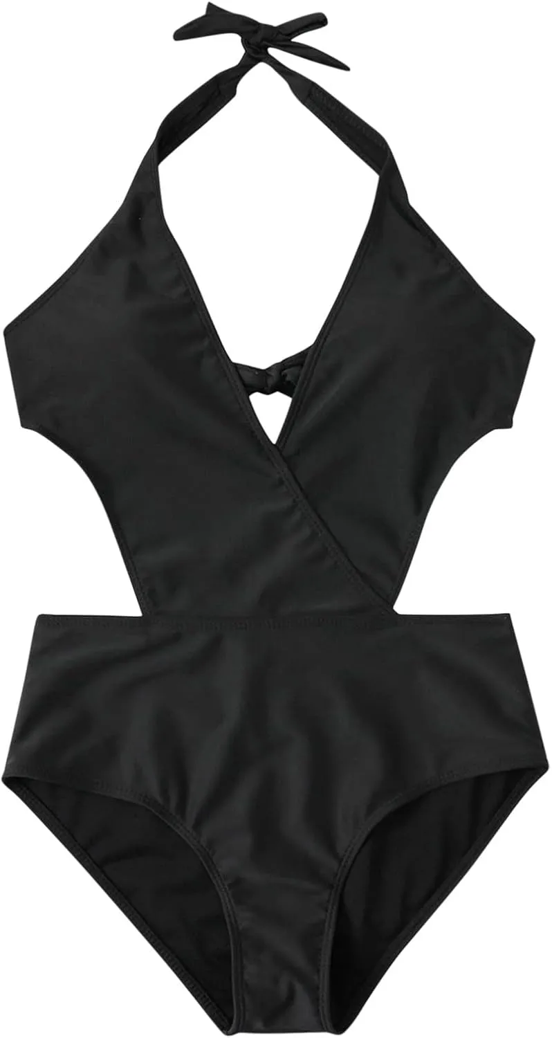 Women's One Piece Swimsuit Padded Sexy V Neck Swim Suits Modest Tummy Control Bathing Suits Backless Bikini