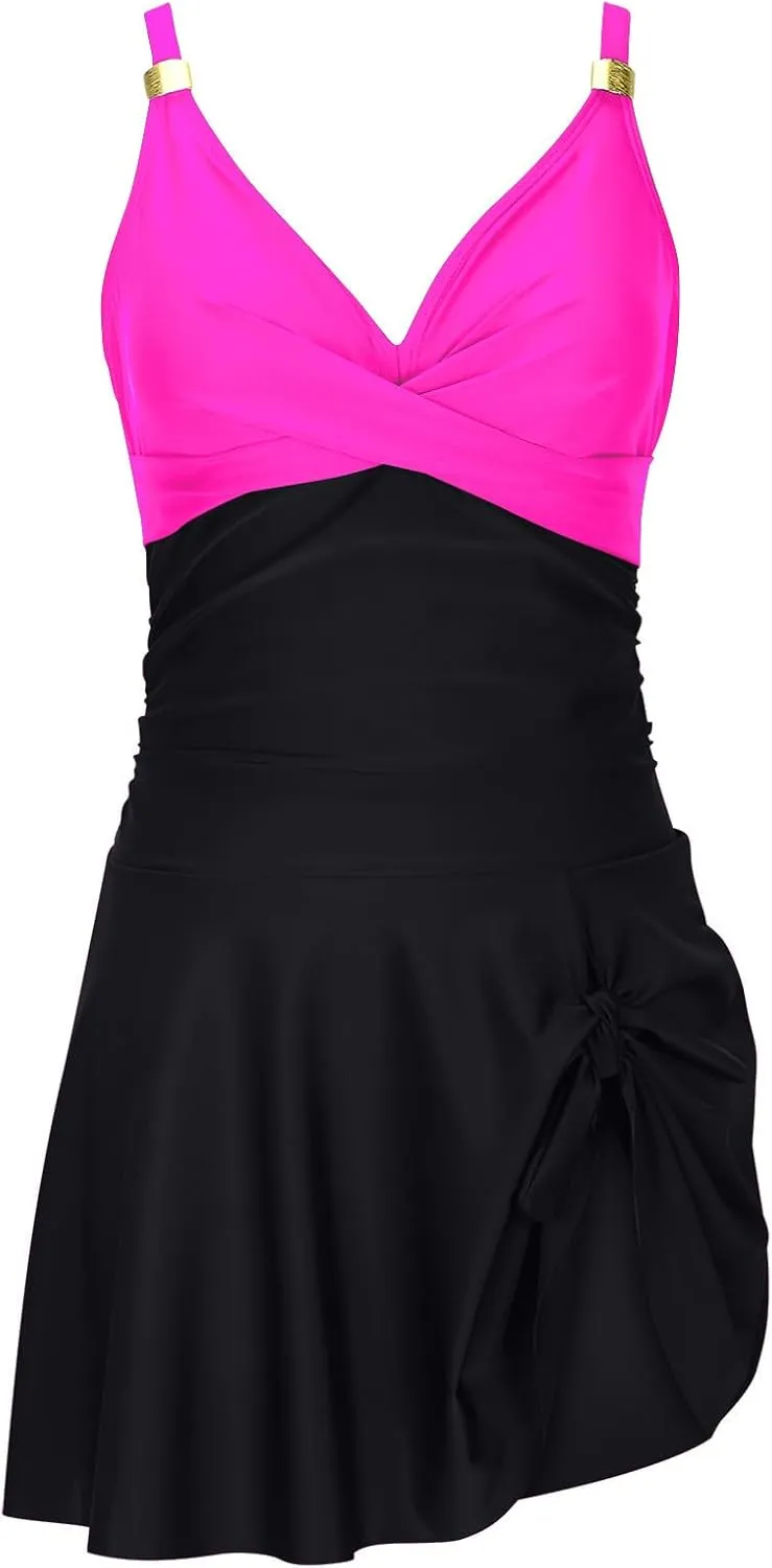 Womens One Piece Swimsuit Tummy Control Bathing Suit Criss Cross Swim Dress Slit Tie Sexy Backless Swimwear Skirt