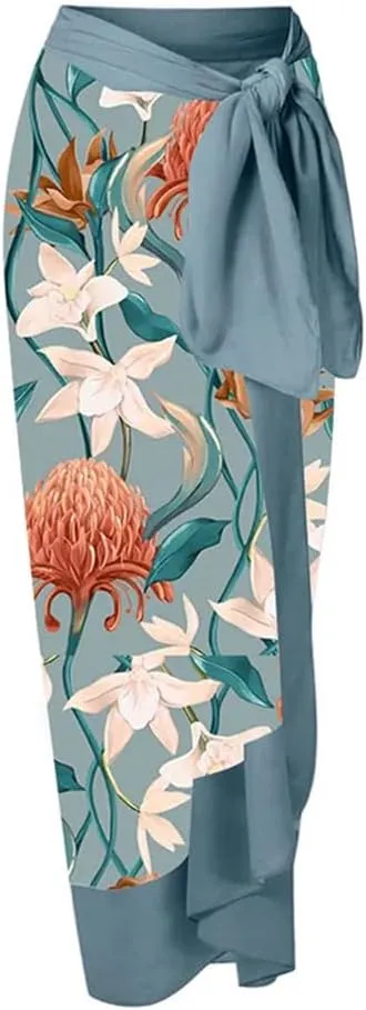 Women's One Piece Swimsuit with Cover Up Set Wrap Skirt Sleeveless Floral Beach Swimwear Sarong Bathing Suit