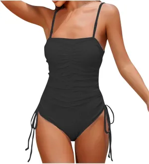 Women's One-Piece Swimsuits Sexy Halter Bikini Tummy Control Slimming Swimsuit Drawstring Swimwear Bathing Suits
