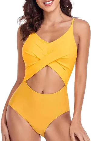 Womens One Piece Swimsuits Tummy Control Cutout Twist Front Bathing Suits Swimming Adjustable Strap Backless Swimwear