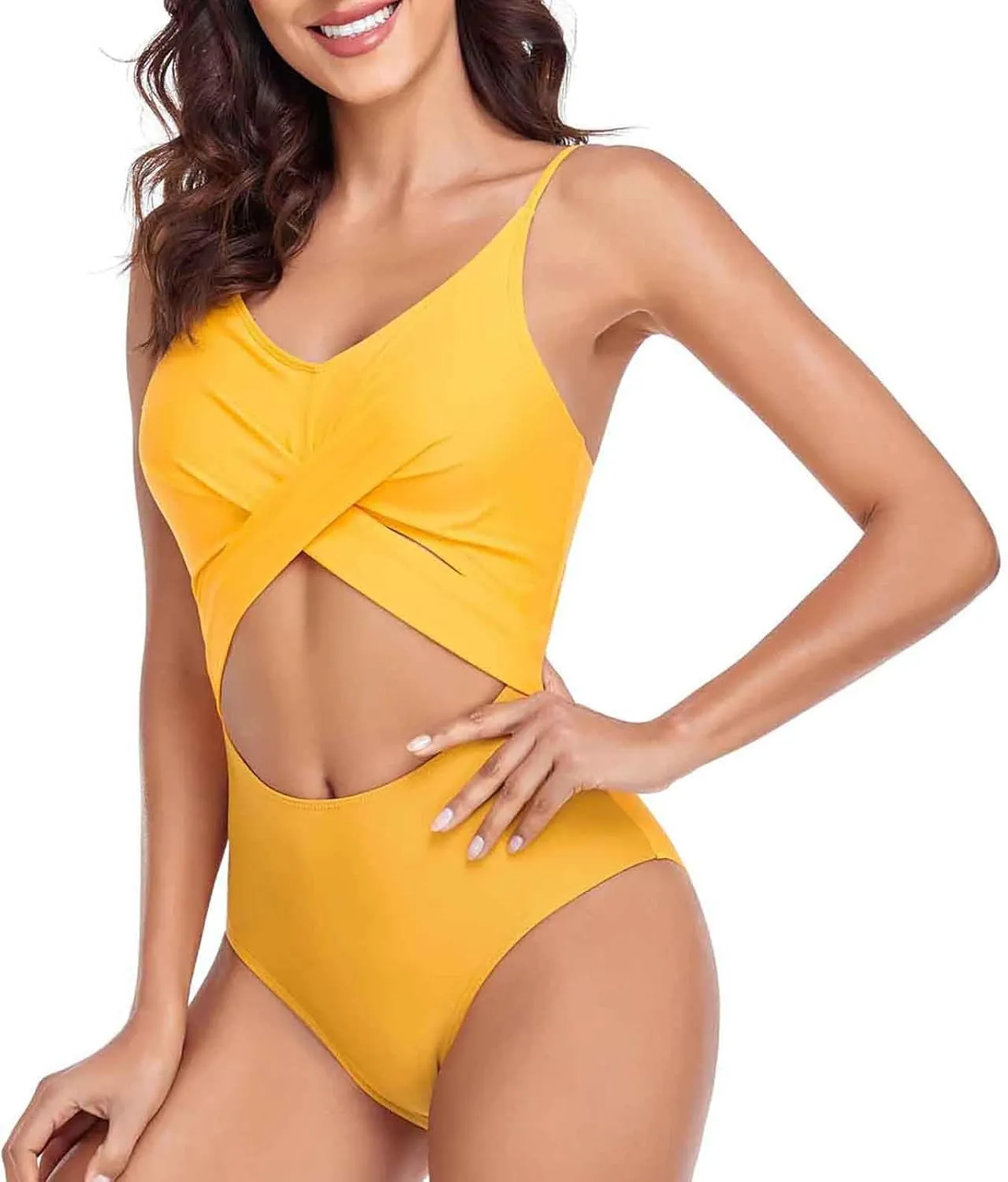 Womens One Piece Swimsuits Tummy Control Cutout Twist Front Bathing Suits Swimming Adjustable Strap Backless Swimwear