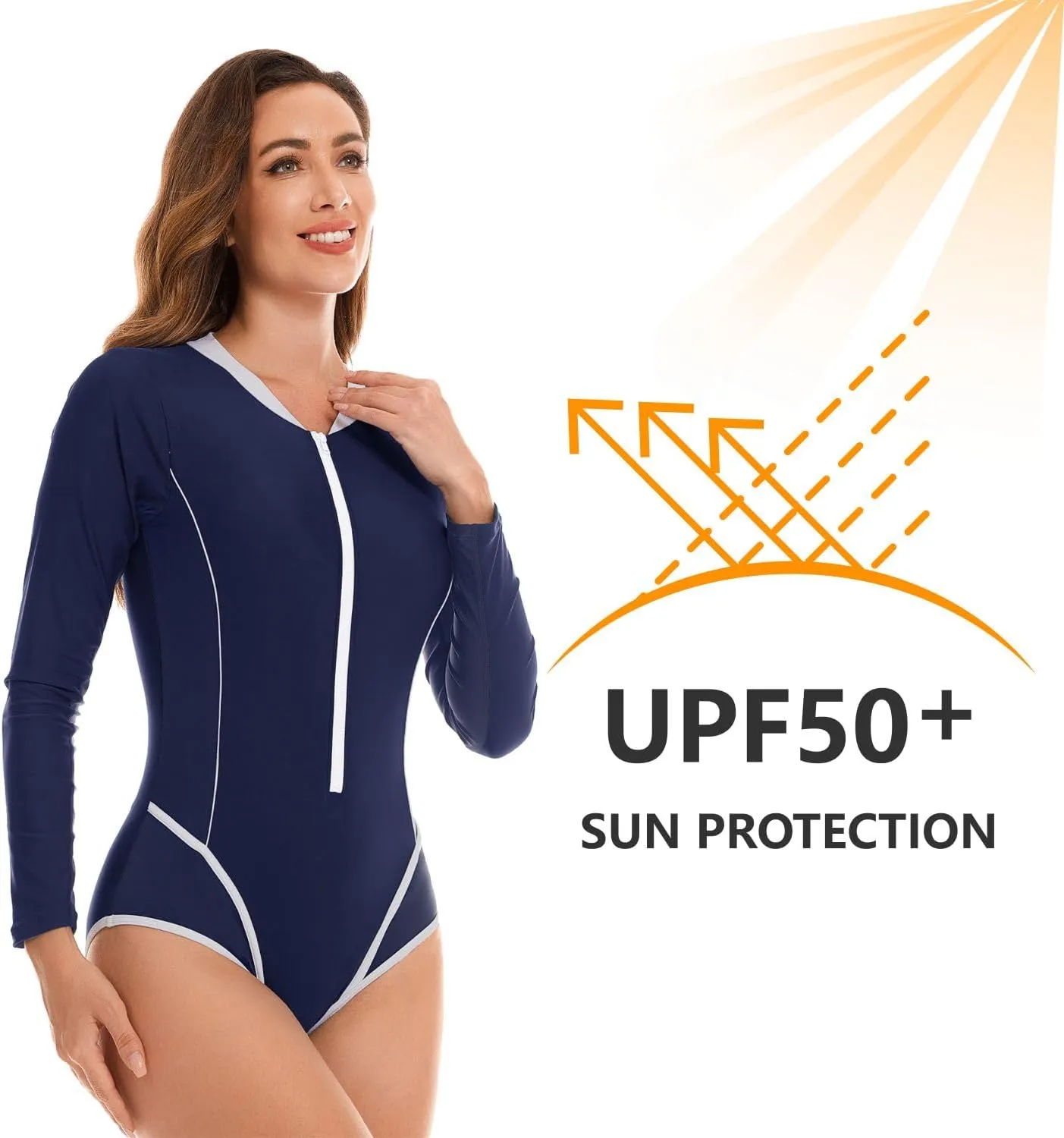 Womens Rash Guard Long Sleeve Bathing Suit One Piece Swimsuit Tummy Control Built in Bra UPF 50 Surfing Swimwear