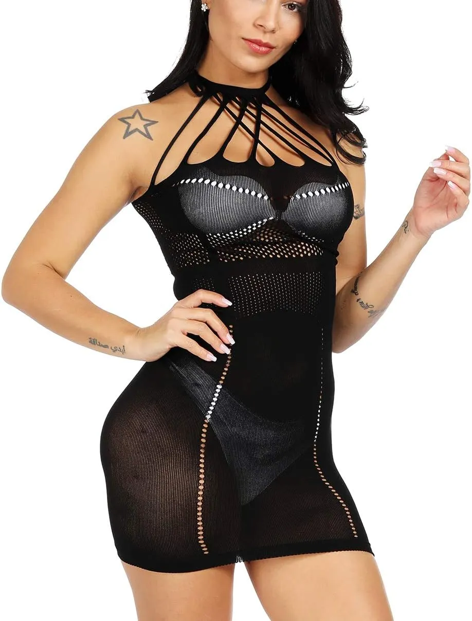Women's Sexy Bodystocking Strap Bodysuits Thigh Lingerie Fishnet