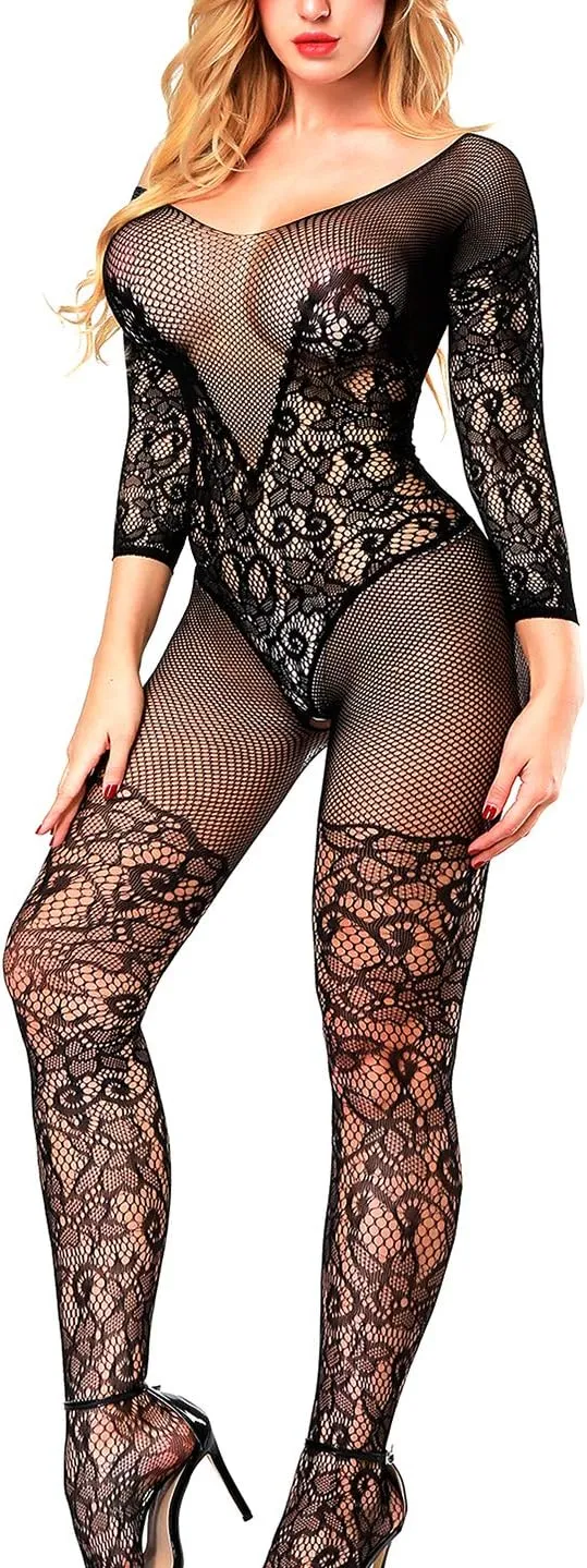 Women's Sexy Bodystocking Strap Bodysuits Thigh Lingerie Fishnet