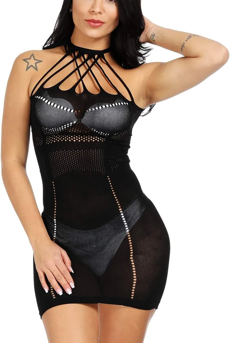 Women's Sexy Bodystocking Strap Bodysuits Thigh Lingerie Fishnet
