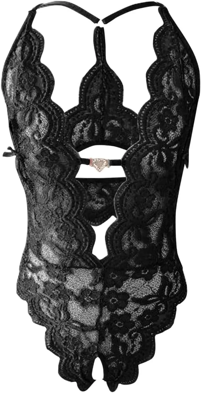 Women's Sexy Floral Lace Deep V Neck Harness Lingerie Bodysuit One Piece Teddy Babydoll Nightgown for Women