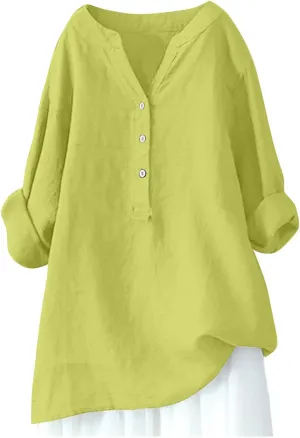 Women's Short Sleeve Linen Shirt Casual Round Neck Soft T-Shirts Floral Loose Summer Tee Top