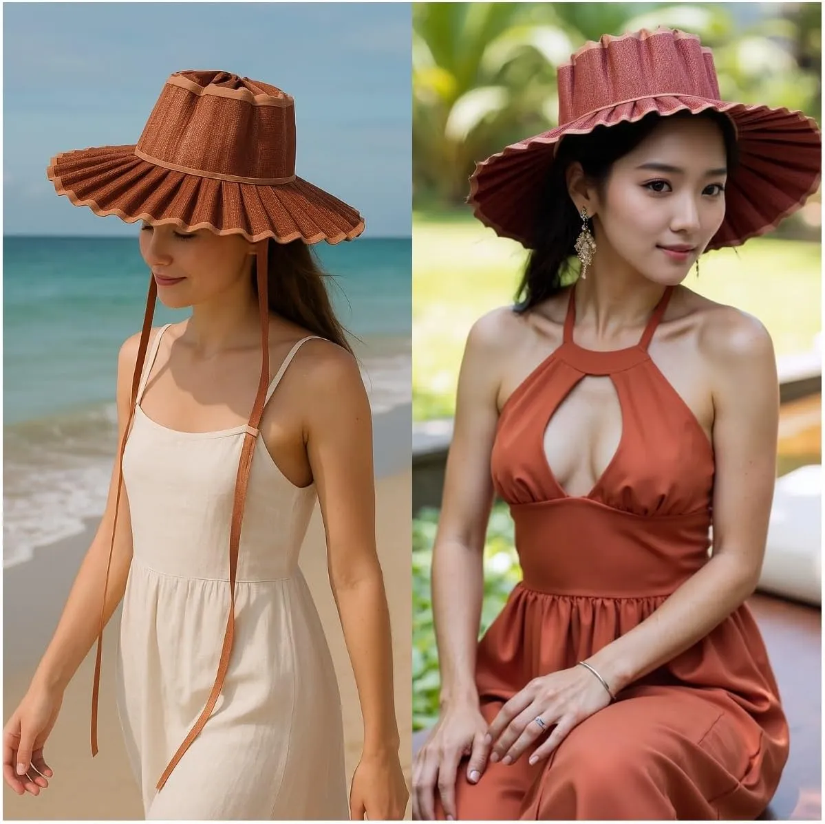 Women’s Summer Foldable Pleated Straw Sun Hat - Wide Brim Casual Beach Hat, Lightweight Waterproof Travel Hat for Outdoor