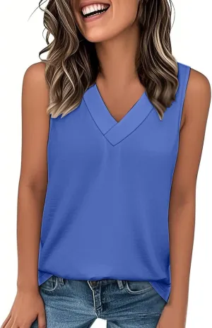 Women's Summer Tank Top Trendy 2025 Vacation Sleeveless V Neck Loose T-Shirts Beach Outfits Clothes