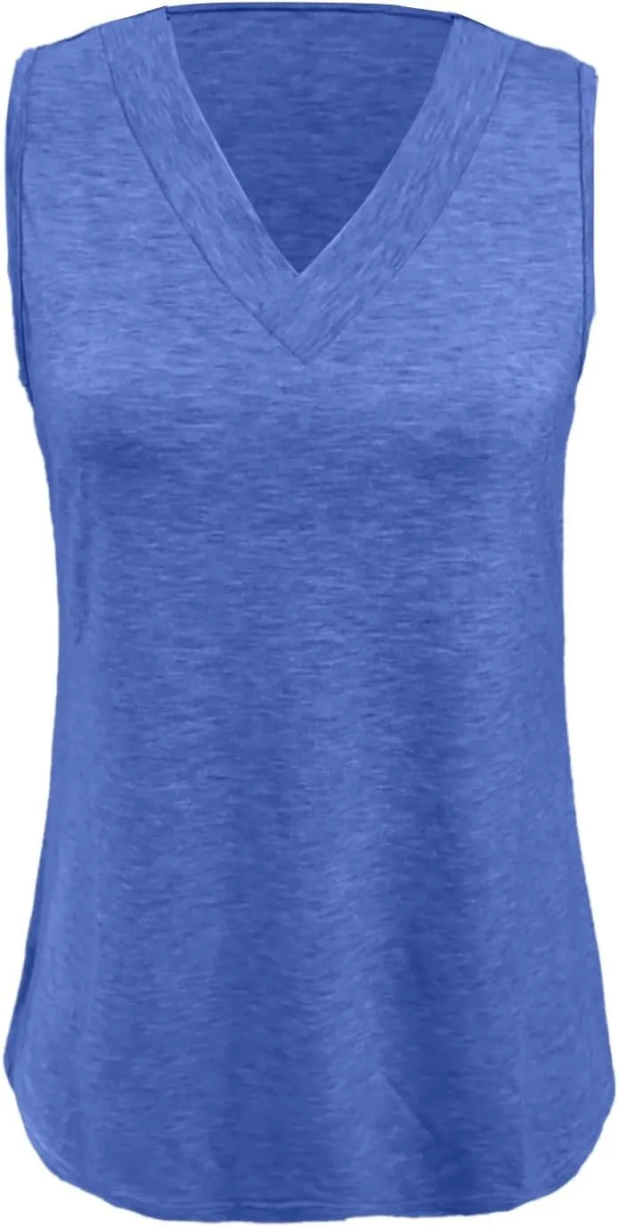 Women's Summer Tank Top Trendy 2025 Vacation Sleeveless V Neck Loose T-Shirts Beach Outfits Clothes
