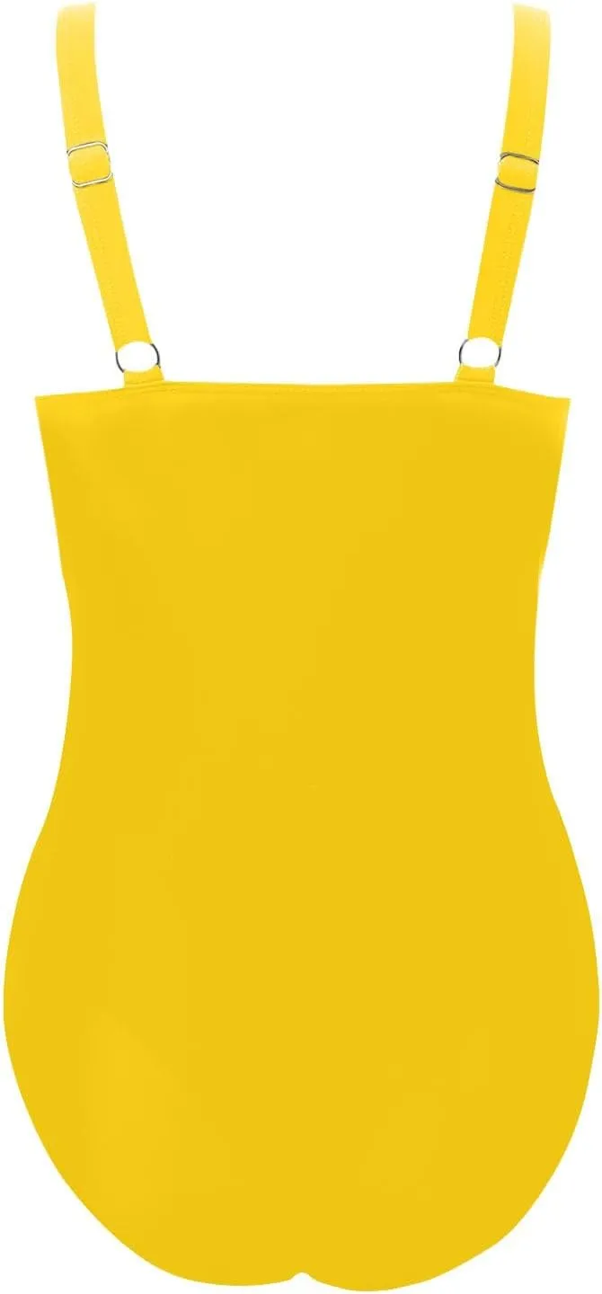 Women's Tummy Control One Piece Swimsuit with V-Neck & Criss Cross Back Ruched Push Up Slimming Adjustable Swimwear