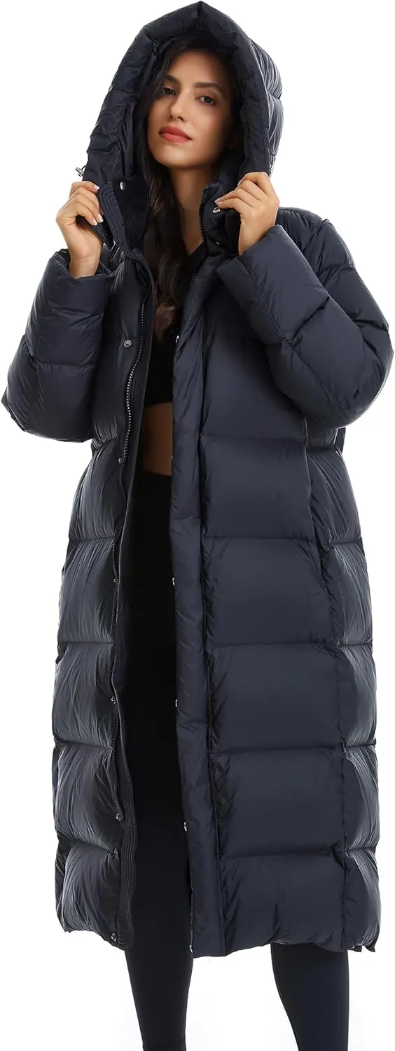 Women's Winter Water-Resistant Thickened Knee Length Lightness Hooded Down Jacket Long Puffer Coat Ski Suits