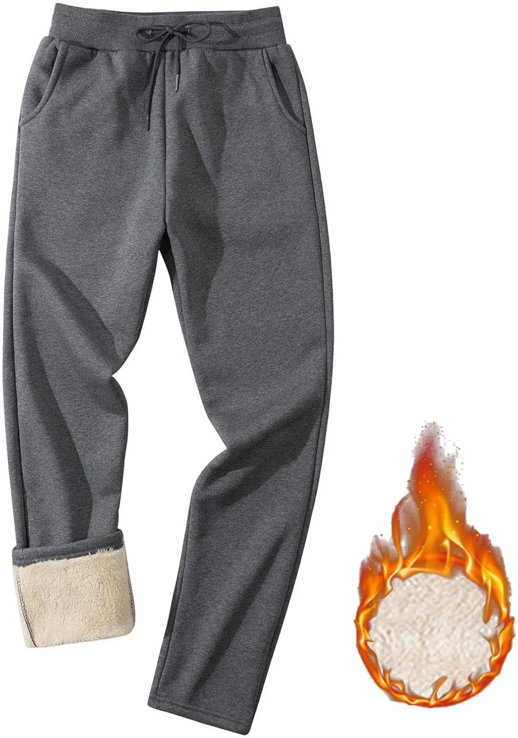 Xiaojmake Mens Fleece Pants Winter Warm Sherpa Lined Athletic Jogger Home Pants with Pockets Heavyweight Thermal Lounge Pant