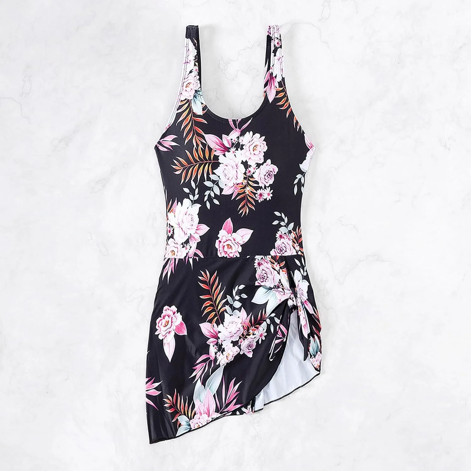 XRCQCAD Women's Solid Swimdress 2024 Summer One Piece Swimsuit Tummy Control Swim Dresses Skirt Beach Bathing Suit