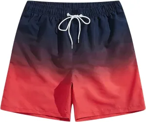 ZEFOTIM Men Swim Shorts Drawstring Quick Dry Gradient Color Trunk Board Surf Swim Suit with Pockets
