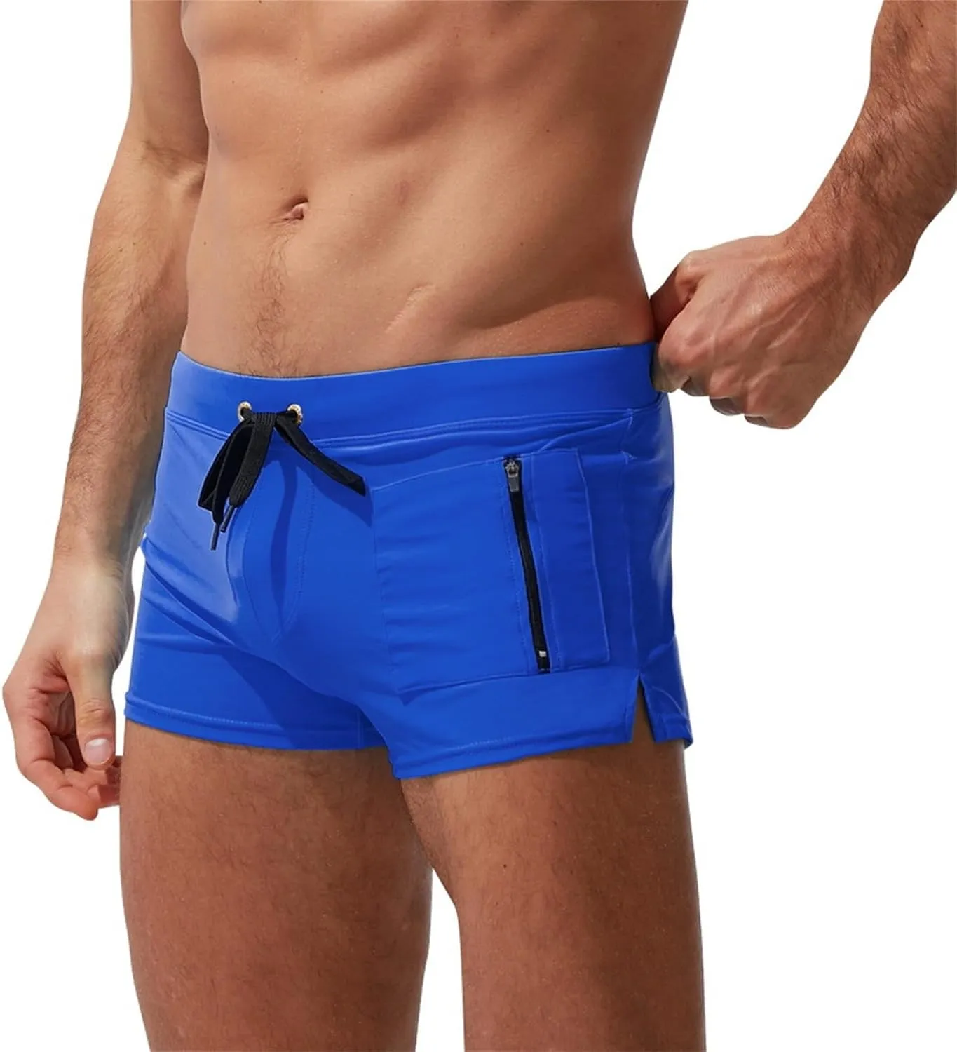 ZEFOTIM Swimming Shorts for Men Drawstring Funny Solid Color Trunk Fashions Big and Tall Swimwear with Zipper Pockets